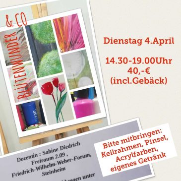 „Kreativkurse für Erwachsene“  finden im Weberforum, Steinheim  &  im SOS-Kinderdorf, Treffpunkt Blomberg statt